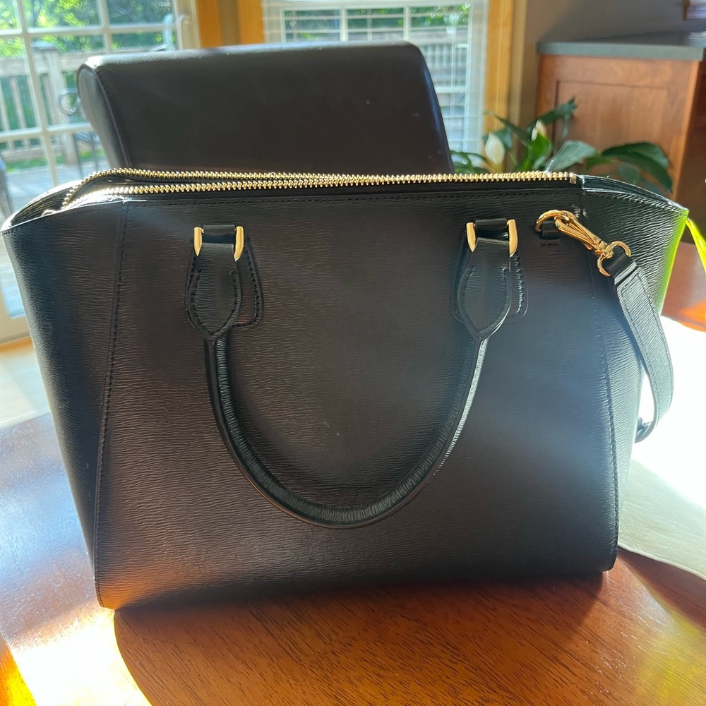 Ralph Lauren Black Leather Satchel with Gold Hardware - Picture 5 of 6
